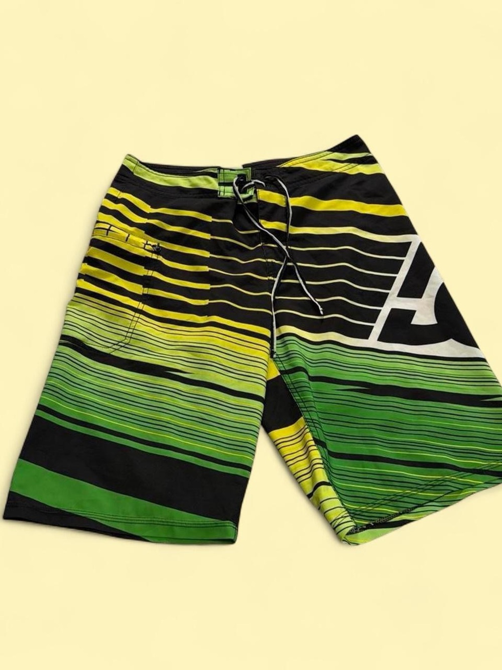 Y2k DC Men's Green & Yellow Striped Swim Trunks